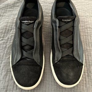 ZEGNA Men's Designer Triple Stitch Low Top Slip-On Sneakers black Size US8.5